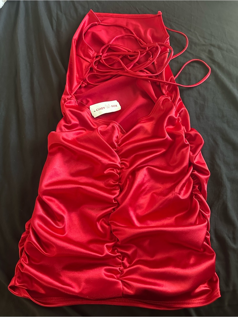 Red Satin Backless Mini Dress